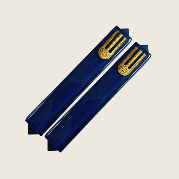 Epoxy Mezuzah in a Metallic Blue with a Gold accent (Set of 2)