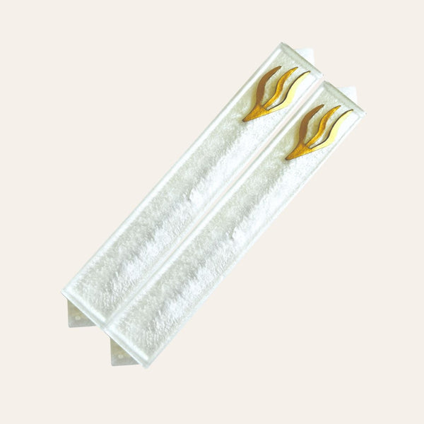 Epoxy Mezuzah in a Solid White with a Gold accent ( Set of 2 )