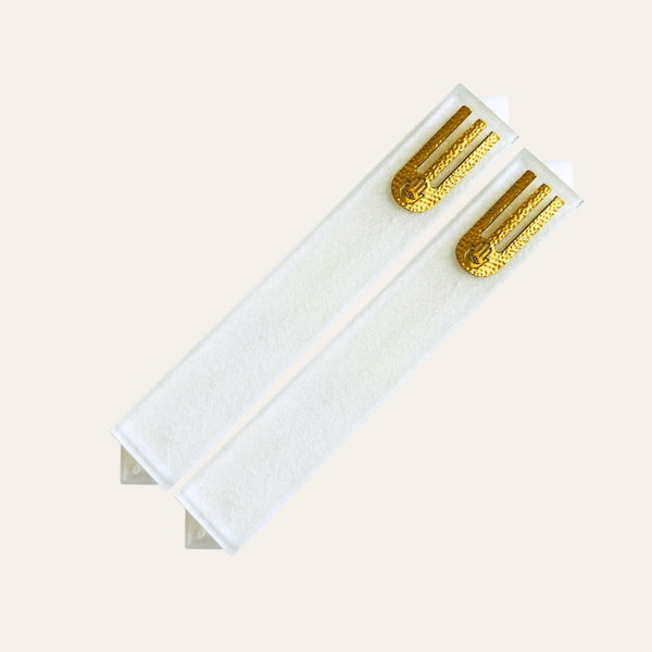 Epoxy Mezuzah in True White with a Gold accent ( Set of 2 )