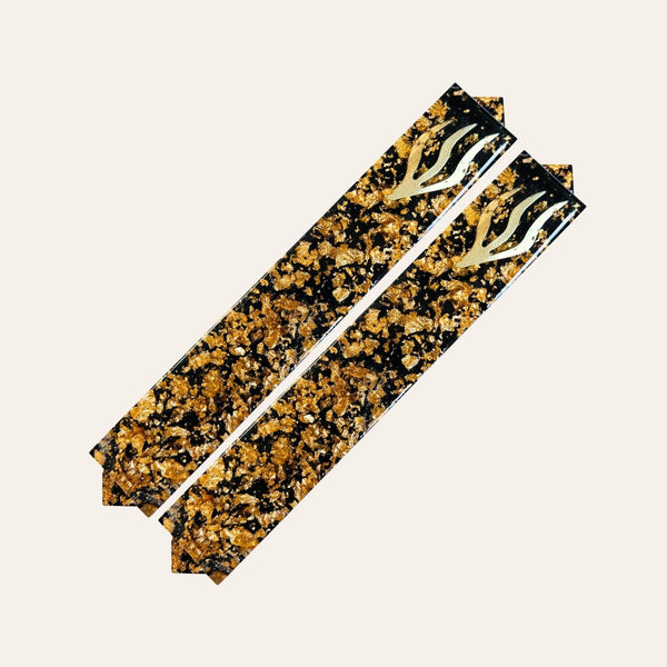 Epoxy Mezuzah in Solid Black with a Gold Metal Flakes and Silver Shin (Set of 2)