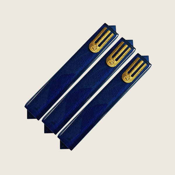 Epoxy Mezuzah in a Metallic Blue with a Gold accent (Set of 3)