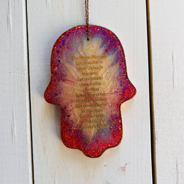 Multicolor Epoxy Hamsa with Glitter & Home Blessing (Eng)