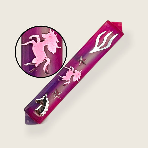 Unicorn Stars Pink and Purple Mezuzah - Handmade Epoxy Resin Mezuzah - Judaica Gift 3