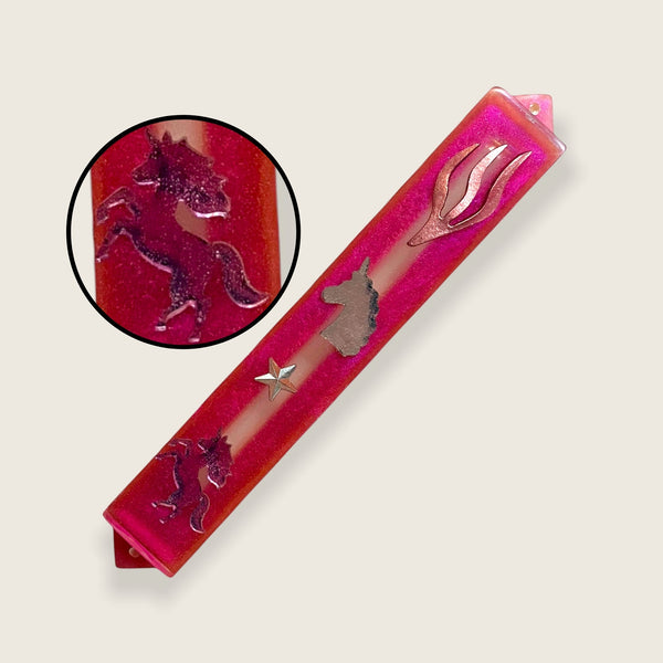 Unicorn Pink and Rose Gold  Mezuzah - Epoxy Mezuzah - Gift for Baby Girl - Handmade Mezuza Case - Kids Mezuzah for Girl 2