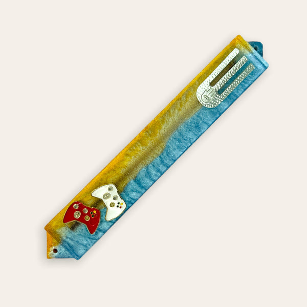 Gold and Sky Gaming Mezuzah - Handmade Epoxy Resin Mezuzah - Judaica Gift - Jewish Gift - Housewarming Gift - Optional Scroll 5