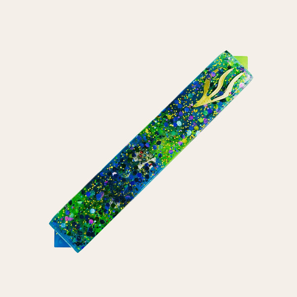 Colorful Gold Sparkle Lucky Elephant Mezuzah - Iridescent Mezuzah Handmade Epoxy Resin Mezuzah - Judaica Gift - Sparkle Inspired Judaica 1