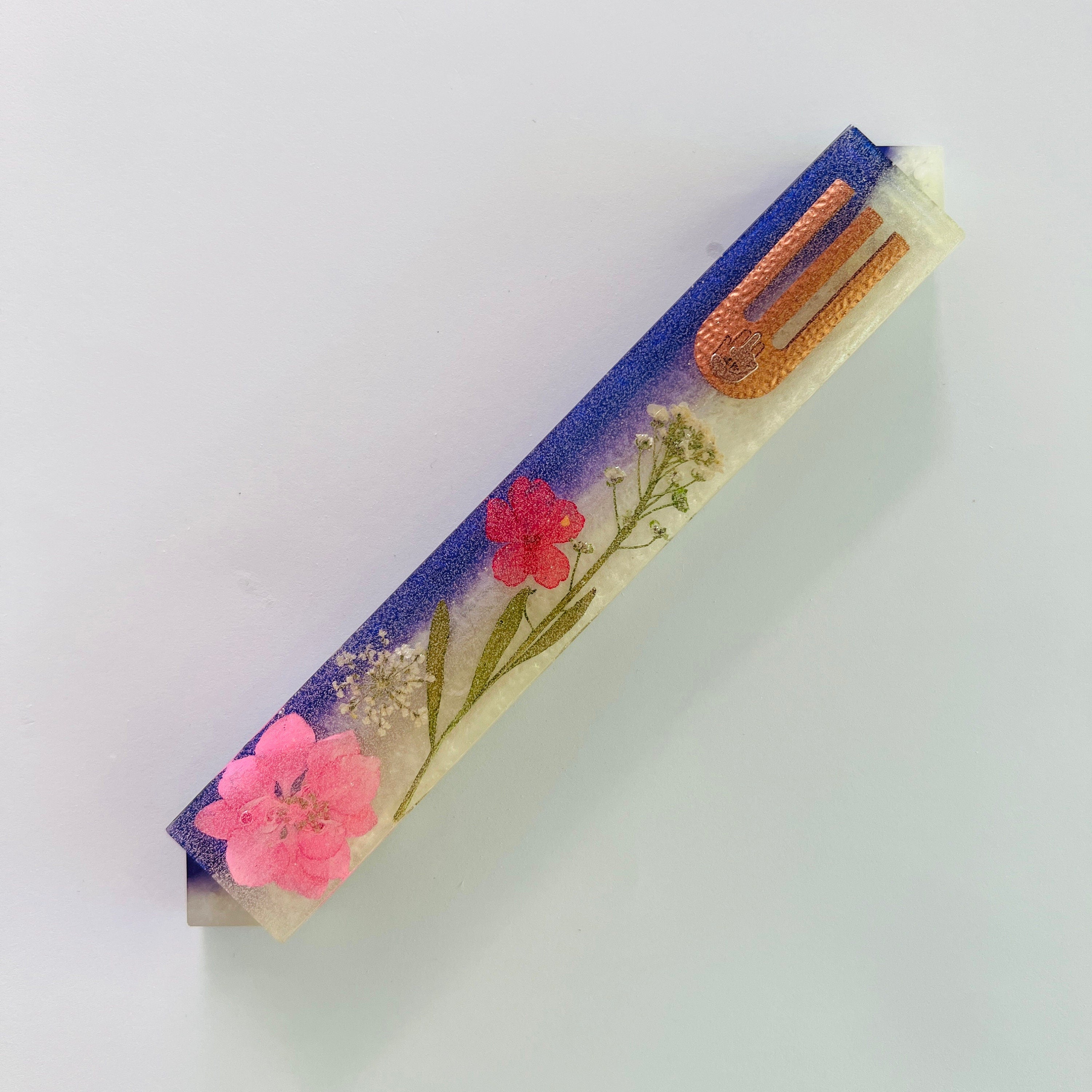 Handcrafted Mezuzah Case. Mix of Aqua selling Blue, Gold Glitter & Orange. One of A Kind Piece. Judaica Mezuzah Gift.