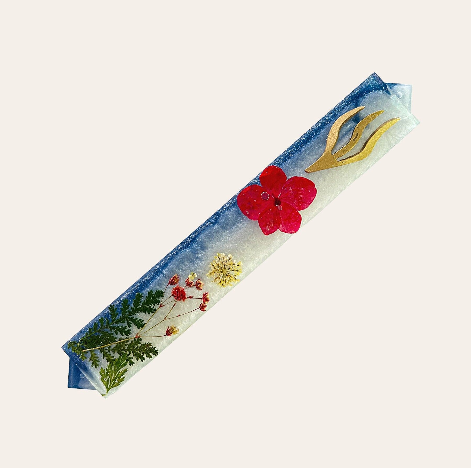 Handcrafted Mezuzah Case. Mix of Gold Glitter & Sparkles, Pink outlets and Aqua Blue. One of A Kind Piece. Judaica Mezuzah Gift.