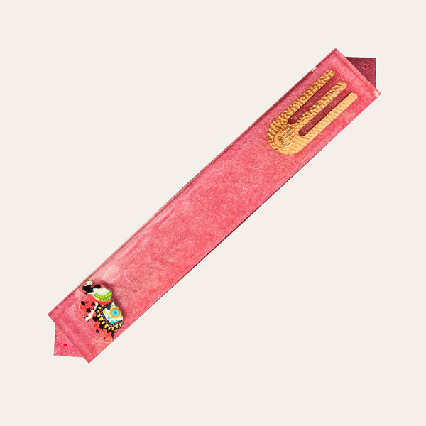 Textured Pink Epoxy Resin Mezuzah Case with a Lucky Elephant & Hammered Copper Shin. Mezuzah - Judaica Jewish Gift- Optional Kosher Scroll 7