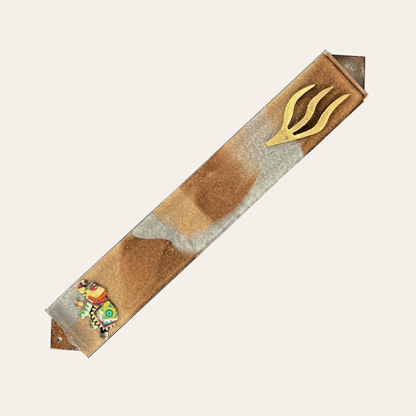 Mezuzah Case Handcrafted from Epoxy Resin in Earth Tones with a Lucky Elephant  & Curved Gold Shin Judaica Jewish Gift Optional Kosher Scrol 5