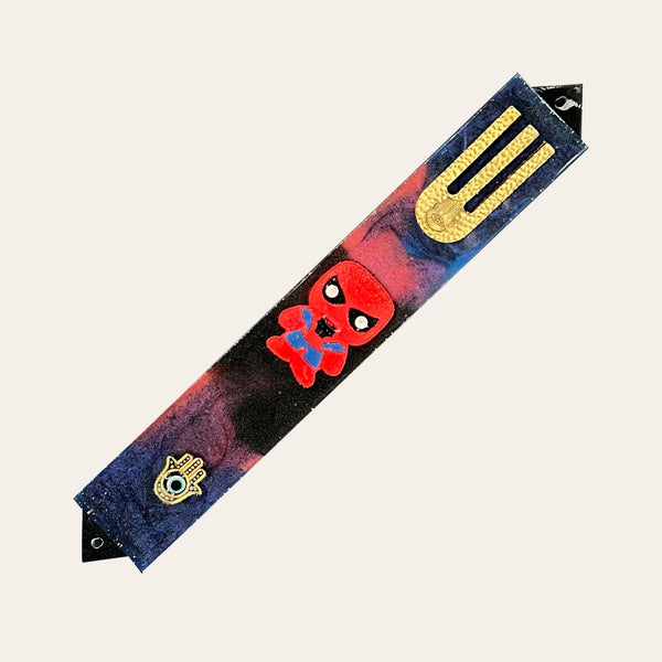 Kids Mezuzah with Favorite Character in Red, Blue and Black with Gold Shin - Customize Any - Personalized - Handmade Epoxy Resin Mezuzah 18