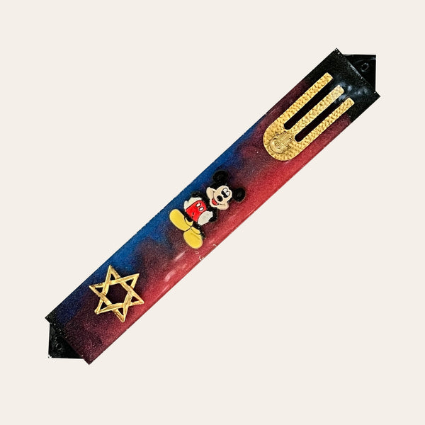 Kids Mezuzah with Favorite Character in Red & Blue with Gold Shin and Star of David - Customize Personalized Handmade Epoxy Mezuzah Judaica 11