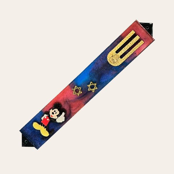 Kids Mezuzah with Favorite Character in Red & Blue with Gold Shin and Stars of David - Customize Personalized Handmade Epoxy Mezuzah Judaica 10