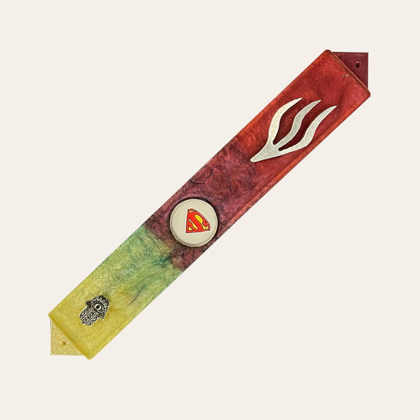 Kids Mezuzah with Favorite Character in Red, Yellow & Blue with Silver Shin - Customize - Personalized Handmade Epoxy Mezuzah - Judaica Gift 6