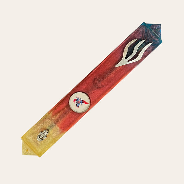 Kids Mezuzah with Favorite Character in Red, Yellow & Blue with Silver Shin - Customize - Personalized Handmade Epoxy Mezuzah - Judaica Gift 4